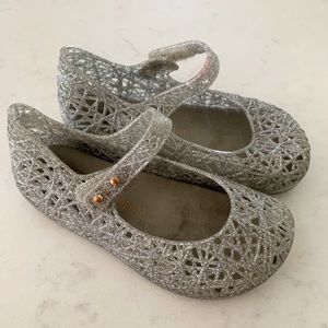 Mini Melissa glitter silver zig zag campana size 8